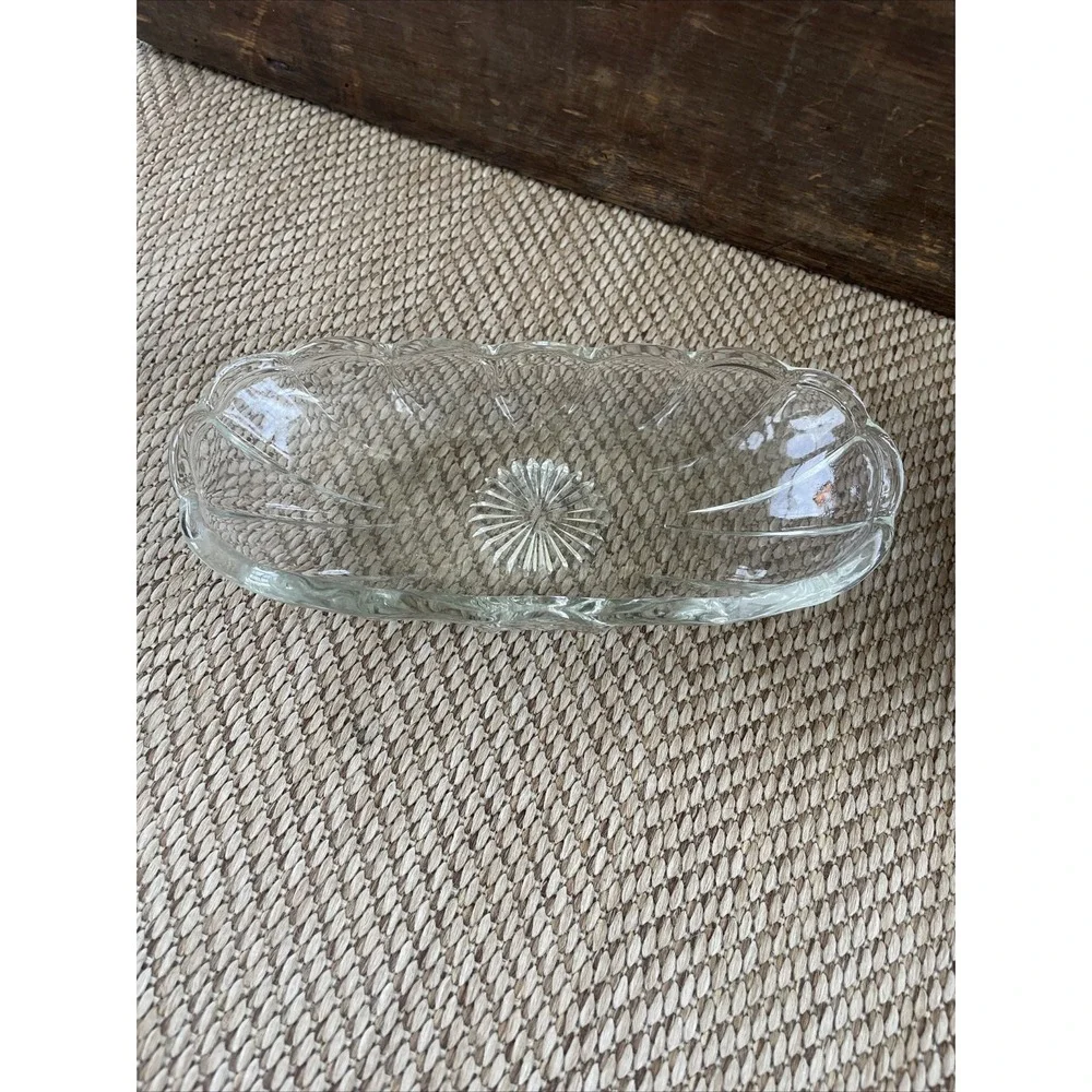 Vtg Cottage Corn Butter Trinket Dish Impressed Glass With Wicker Base